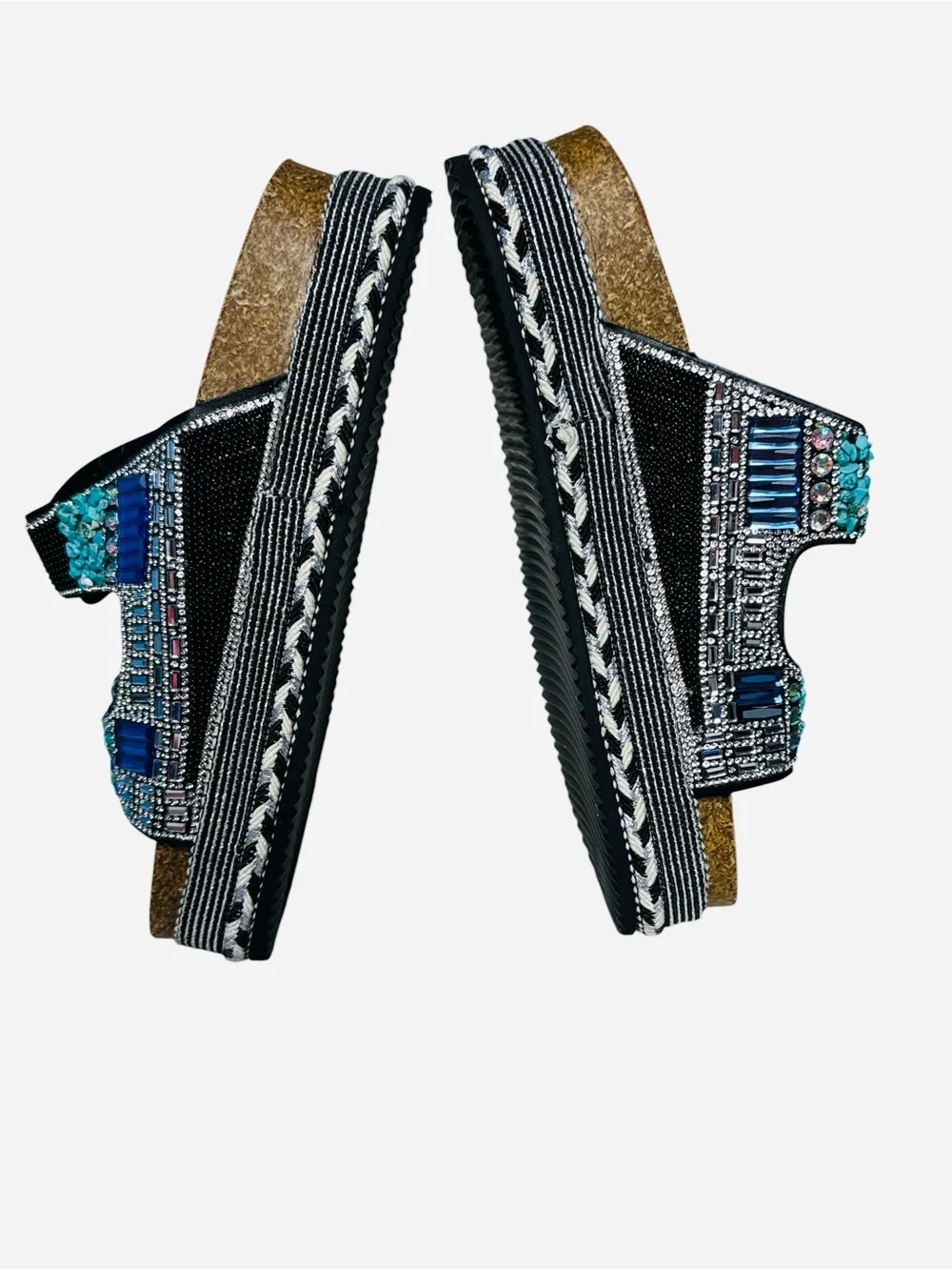 Women's Bohemian Beaded Rhinestone Double Buckle Platform Slide Sandals